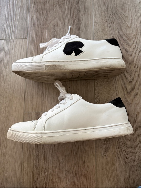 Kate Spade Shoes - kate spade White Leather Athletic Sneakers with Black Spade on side